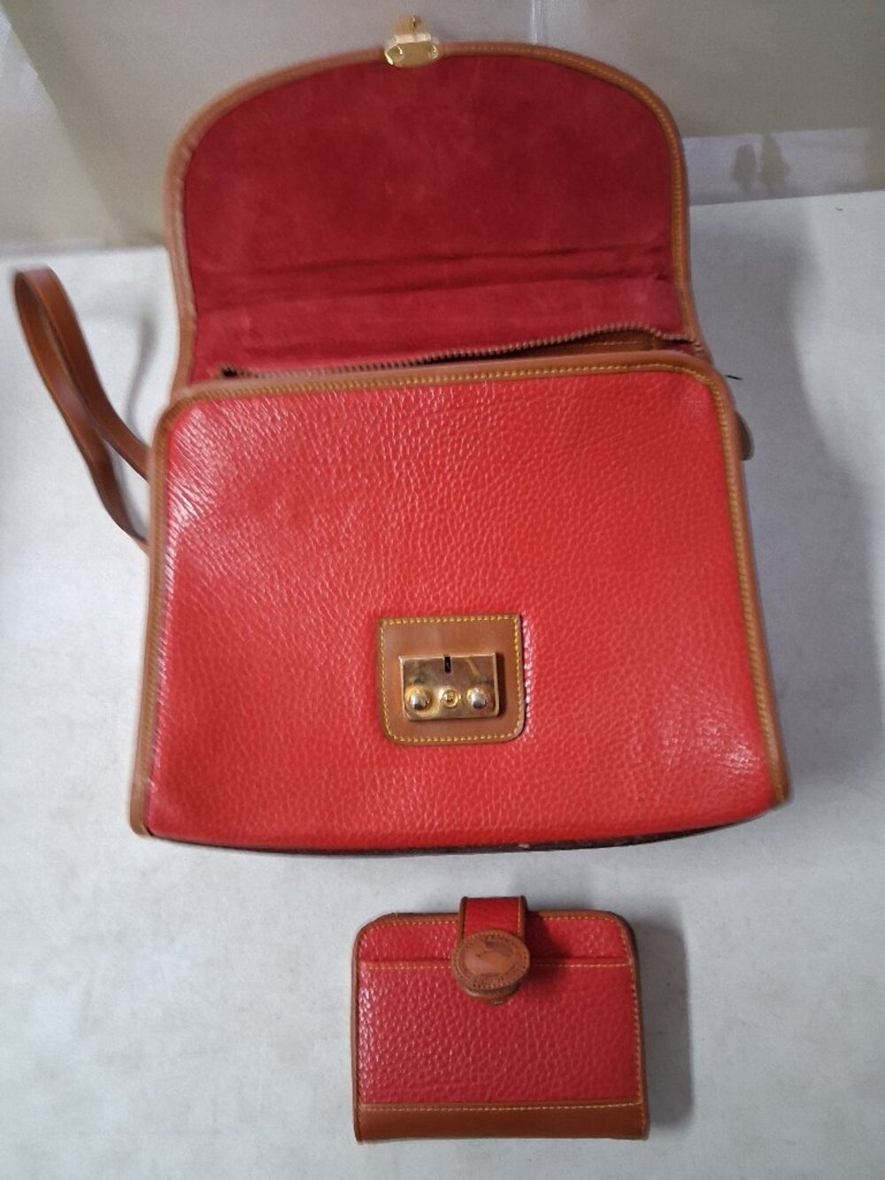 Red Dooney & Bourke Pebble Leather Crossbody Purse With Matching Wallet